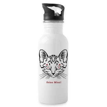 Katze, feine Miez - Trinkflasche mit integriertem Trinkhalm - Weiß - Rechts