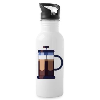 Kaffee Frenchpress Cappuccino Latte Art - Trinkflasche mit integriertem Trinkhalm - Weiß - Rechts