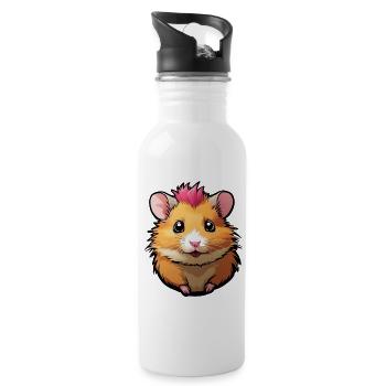 Funny hamster with pink mane - Water bottle with straw - white - Right