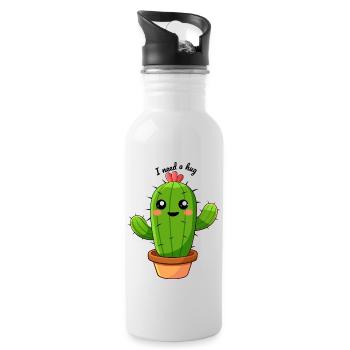 Kaktus i need a hug - Trinkflasche mit integriertem Trinkhalm - Weiß - Rechts