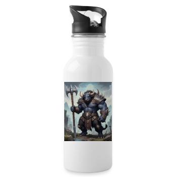 Ein monströses Ungetüm, ein Wasserbüffel - Trinkflasche mit integriertem Trinkhalm - Weiß - Rechts