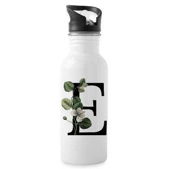 Grüner botanischer Buchstabe E - Trinkflasche mit integriertem Trinkhalm - Weiß - Rechts