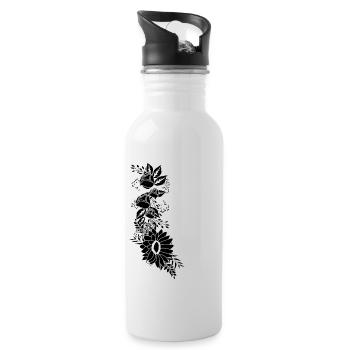 Lettre e floral noir et blanc - Gourde avec paille intégrée - blanc - Droite