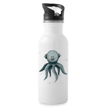 Octopus squid, cute sea creatures - Water bottle with straw - white - Right