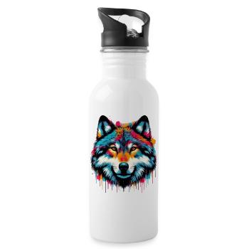 Wolf - Water bottle with straw - white - Right