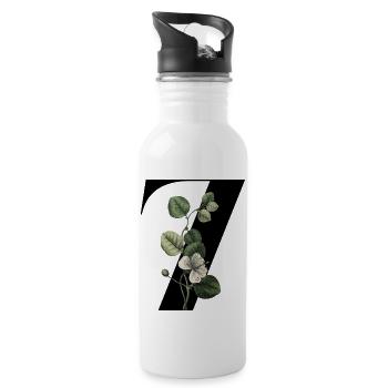 Numéro 7 floral vert -7e anniversaire floral - Gourde avec paille intégrée - blanc - Droite
