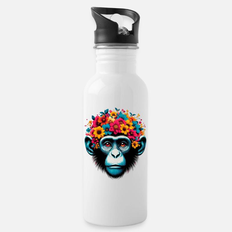 Affe - Trinkflasche mit integriertem Trinkhalm - Weiß