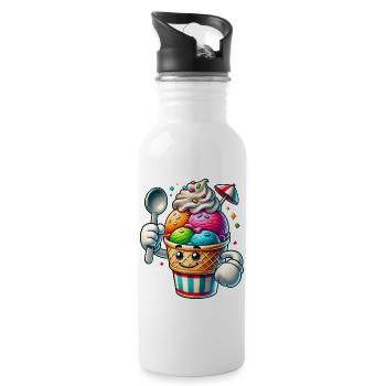 cheerful cartoon ice cream motif for summer fun - Water bottle with straw - white - Right