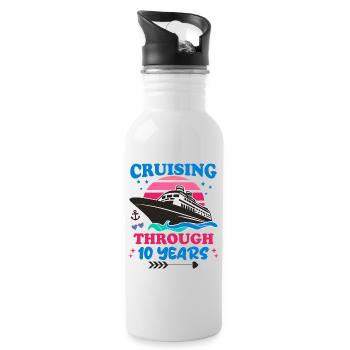 Cruising Through 10 Years Wedding Anniversary - Water bottle with straw - white - Right