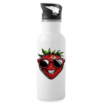 Strawberry with Sunglasses - Water bottle with straw - white - Right
