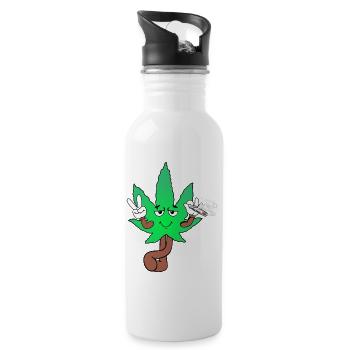 Der Bloom - Weed Cannabis Stoned Hanf Marihuana - Trinkflasche mit integriertem Trinkhalm - Weiß - Rechts