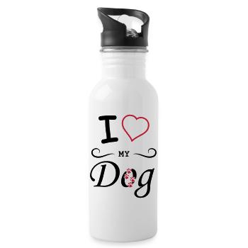 i love my dog - Water bottle with straw - white - Right