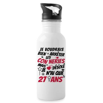 connerie 27 ans / cadeau 27 ans / t-shirt 27 ans - Gourde avec paille intégrée - blanc - Droite