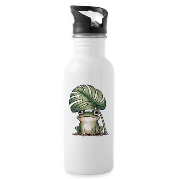 Cute frog under big monstera leaf - Water bottle with straw - white - Right