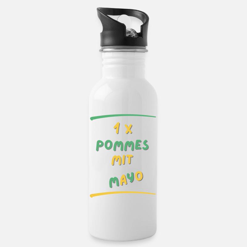 Pommes Mayo - Trinkflasche mit integriertem Trinkhalm - Weiß