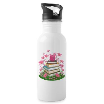 A stack of books in a flower meadow - Water bottle with straw - white - Right