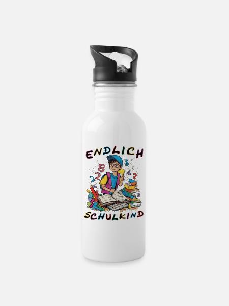 Schoolchild1 - Water bottle with straw - white