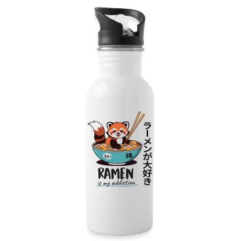 Cute Red Panda in Ramen Bowl - Water bottle with straw - white - Right