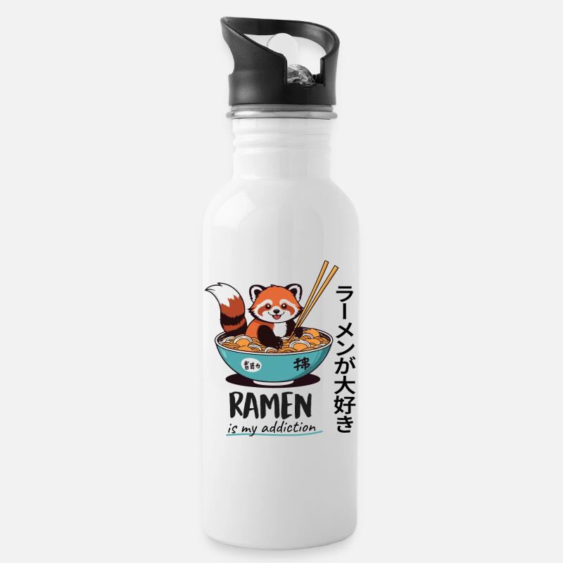 Süßer Roter Panda in Ramen-Schüssel - Trinkflasche mit integriertem Trinkhalm - Weiß