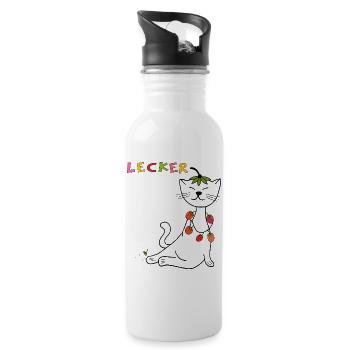 Erdbeeren Katze - Trinkflasche mit integriertem Trinkhalm - Weiß - Rechts