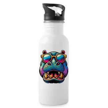 Nilpferd mit Sonnenbrille - Trinkflasche mit integriertem Trinkhalm - Weiß - Rechts
