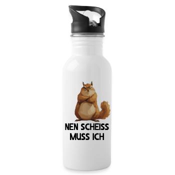 Eichhörnchen Baumhörnchen Nen scheiss muss ich - Trinkflasche mit integriertem Trinkhalm - Weiß - Rechts