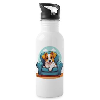 Niedlicher Hund entspannt im Sessel - Trinkflasche mit integriertem Trinkhalm - Weiß - Rechts