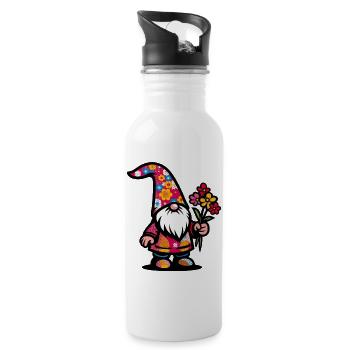 Gnome with Flowers - Water bottle with straw - white - Right