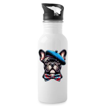 French Bulldog Dog - Water bottle with straw - white - Right