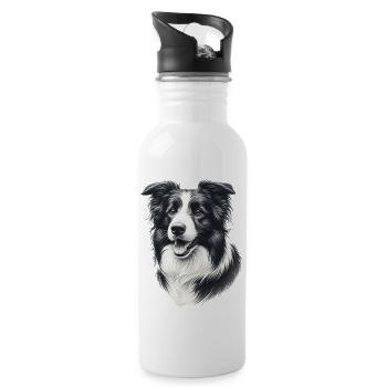 Border Collie Niedlich Hund schwarz weiß - Trinkflasche mit integriertem Trinkhalm - Weiß - Rechts