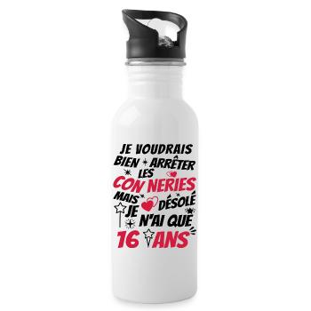 j'ai 16 ans / t-shirt anniversaire 16 ans - Gourde avec paille intégrée - blanc - Droite