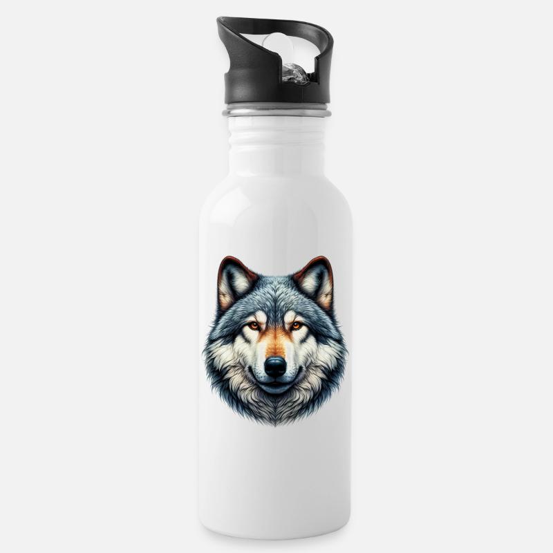 Wolf - Trinkflasche mit integriertem Trinkhalm - Weiß