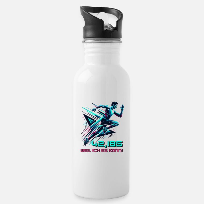 Marathon Sprüche Marathonläufer Geschenk - Trinkflasche mit integriertem Trinkhalm - Weiß