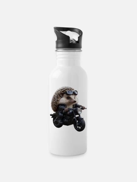 Herisson motard - Gourde avec paille intégrée - blanc