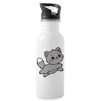 Katze - Trinkflasche mit integriertem Trinkhalm - Weiß - Rechts