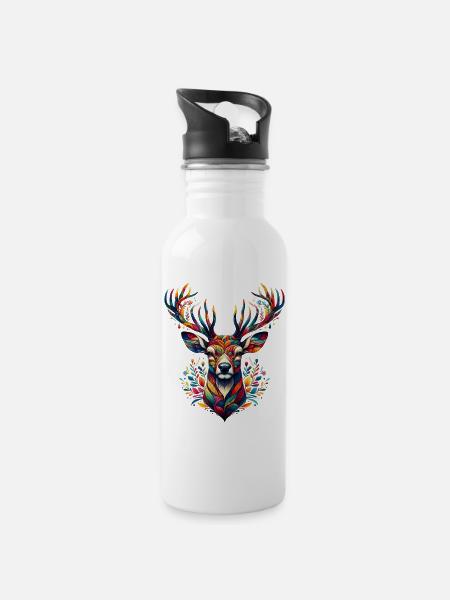 Cerf - Gourde avec paille intégrée - blanc