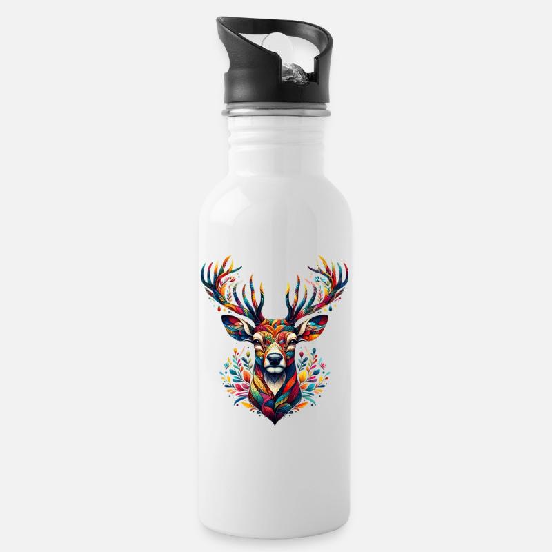 Cerf - Gourde avec paille intégrée - blanc
