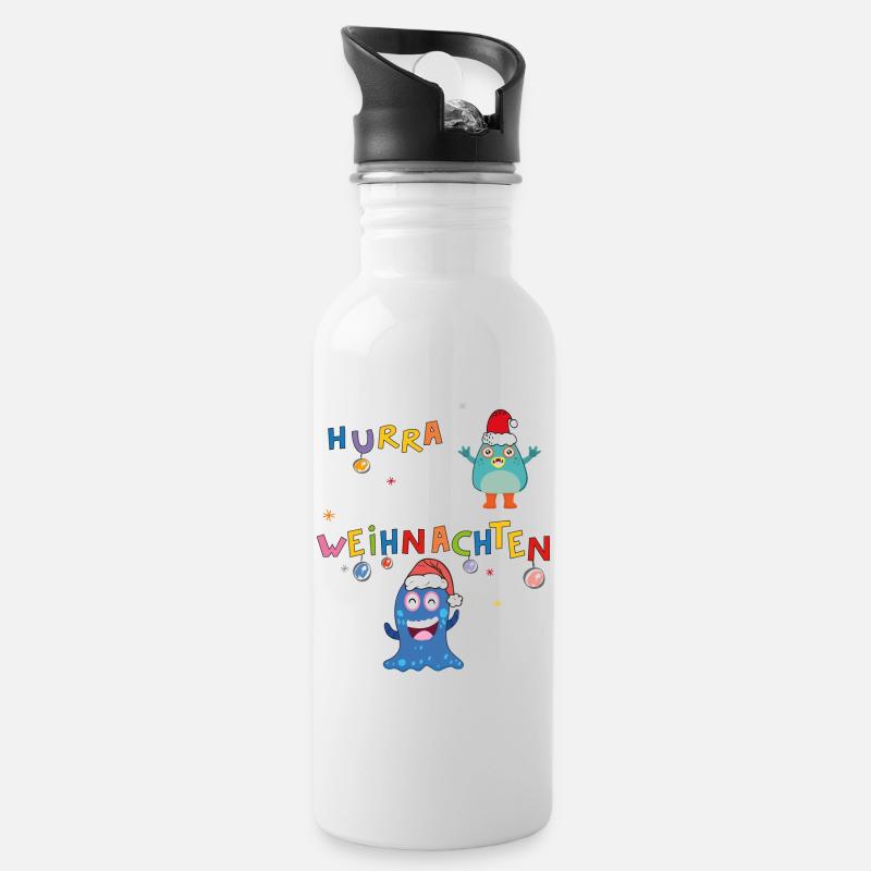 Hurra Weihnachten - Trinkflasche mit integriertem Trinkhalm - Weiß