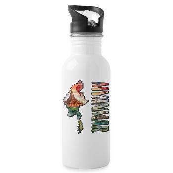 Watercolor Map Myanmar - Water bottle with straw - white - Right
