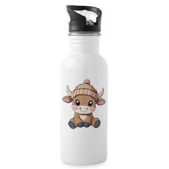 Stier Süß Niedlich Baby Kinder Tier Cartoon - Trinkflasche mit integriertem Trinkhalm - Weiß - Rechts