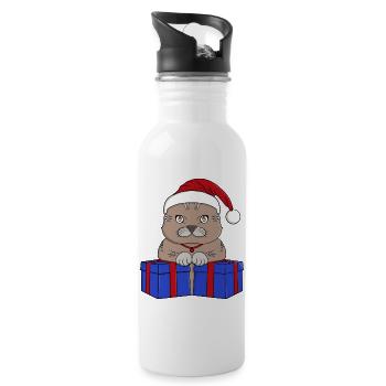 Cute Santa Claus kitty - Water bottle with straw - white - Right