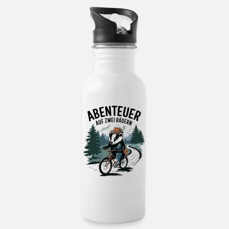 Abenteuer auf zwei Rädern - Trinkflasche mit integriertem Trinkhalm - Weiß