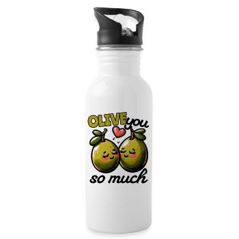Olive You So Much – Funny Love Pun for Verlie - Water bottle with straw - white - Right