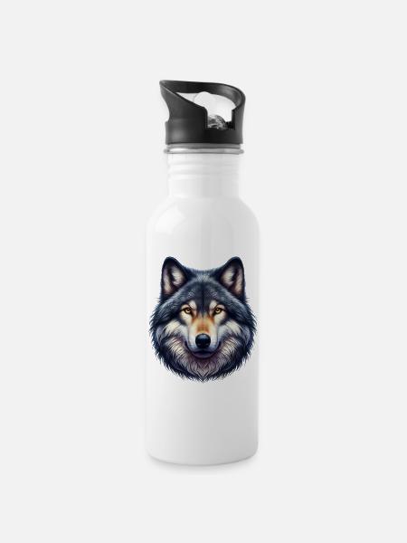 Wolf - Trinkflasche mit integriertem Trinkhalm - Weiß