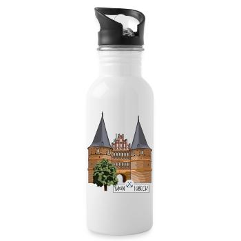 Holstentor Lübeck // Illustration - Trinkflasche mit integriertem Trinkhalm - Weiß - Rechts
