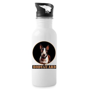 Bullterrier Hund Portrait Kreis - Trinkflasche mit integriertem Trinkhalm - Weiß - Rechts