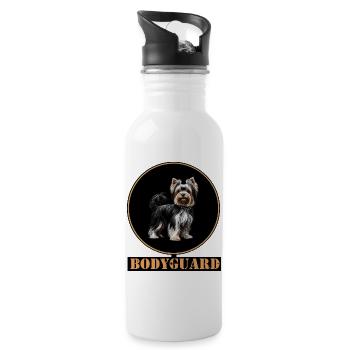 Yorkshire Terrier : Wachhund im Goldring - Trinkflasche mit integriertem Trinkhalm - Weiß - Rechts