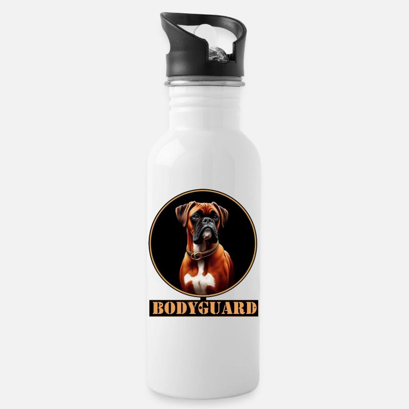 Bodyguard Hundedesign - Boxerhund - Trinkflasche mit integriertem Trinkhalm - Weiß