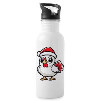 Hahn Weihnachten - Trinkflasche mit integriertem Trinkhalm - Weiß - Rechts