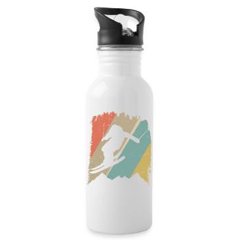 Retro Snowboard Silhouette auf Pastellstreifen - Trinkflasche mit integriertem Trinkhalm - Weiß - Rechts